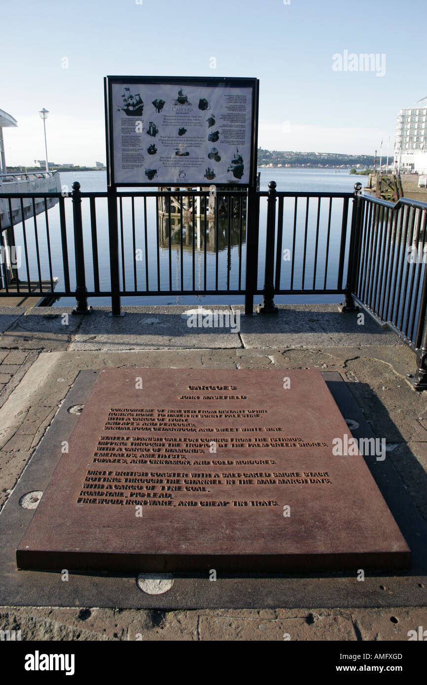 PLAQUE SHOWING THE POEM `CARGOES` BY JOHN MASEFIELD, MERMAID QUAY, CARDIFF BAY, SOUTH GLAMORGAN, SOUTH WALES, U.K. Stock Photo